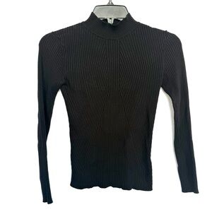 H&M Ribbed Knit Cotton Sweater Mock Neck Long Sleeve Solid Black Womens Size S